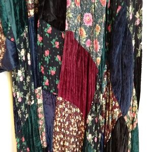 Velvet and floral patchwork maxi skirt